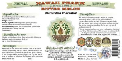 Bitter Melon Alcohol-Free Liquid Extract, Organic Bitter Melon Momordica Charantia Dried Fruit Glycerite Hawaii Pharm Natural Herbal Supplement 2 oz
