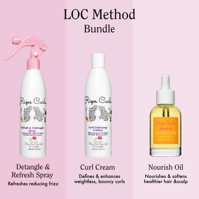 Rizos Curls LOC Method Bundle, Refresh and Detangle Spray &amp; Nourish Oil &amp; Curl Defining Cream Bundle, Add Deep Moisture while Detangling and Adding Shine