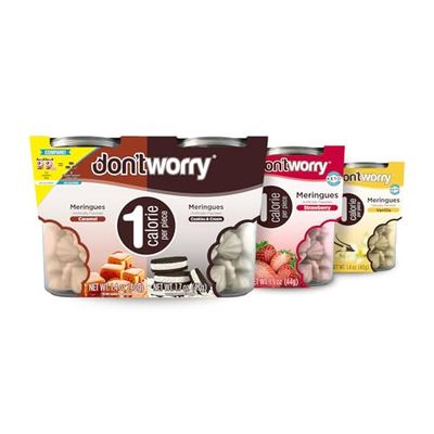 Don&#39;t Worry Keto Friendly Meringue Cookies 4 Pack - Cookies &amp; Cream, Caramel, Strawberry, Vanilla, Low Carb Snacks, Healthy Protein Snacks