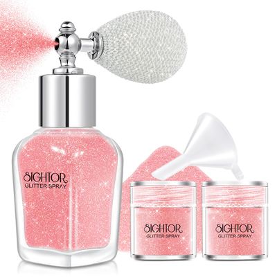 SIGHTOR Body Glitter Spray, 30ML Shiny Spray for Body Hair Face Clothing, Highlighter Powder Spray Shimmer Sparkle Pearl Powder Makeup Nail Art Spray for Stage Makeup Party Pink