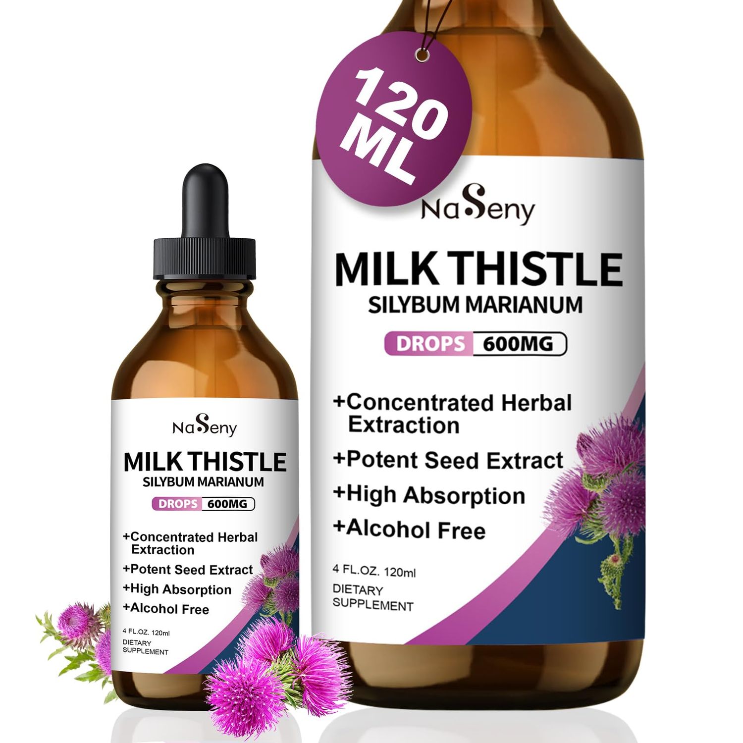 NaSeny Milk Thistle Drops - Silymarin Marianum Extract Liver Supplement for Liver Health, Cleanse &amp; Detox, Milk Thistle Seeds Tincture Supplements for Men and Women-4 FL Oz