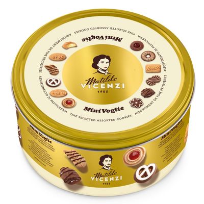Pasticceria Matilde Vicenzi Minivoglie Butter Cookies Tin, Assortment of Traditional Italian Pastries, Teacher, Mother&#39;s, Father&#39;s Day Cookie Gift Tin, 500g