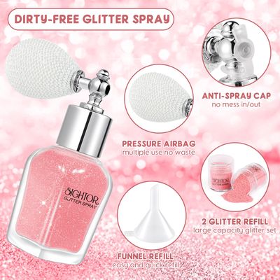 SIGHTOR Body Glitter Spray, 30ML Shiny Spray for Body Hair Face Clothing, Highlighter Powder Spray Shimmer Sparkle Pearl Powder Makeup Nail Art Spray for Stage Makeup Party Pink