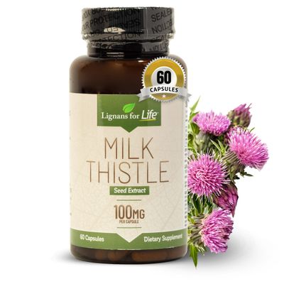 Lignans for Life Milk Thistle Seed Extract Herbal Supplement for Dogs, 100mg - 60 Vegetarian Capsules, Canine Liver Health