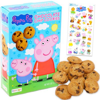 Peppa Pig Chocolate Chip Cookies Snack Box 6oz - Pantry Birthday Party Favors Cookie Pack Bundle with Peppa Pig Cookie Sweet Treats and Stickers Kids Snacks for School Lunch