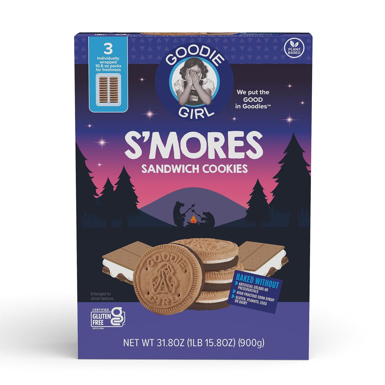 Goodie Girl Cookies, Smores Sandwich Cookies Gluten Free Peanut Free Egg and Dairy Free Kosher 1 Box, 31.8oz