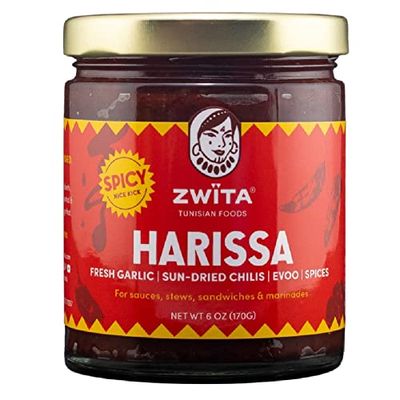 Zwita Spicy Harissa 6oz Tunisian Thick Sun Dried Chili Paste Spicy Yet Doesnt Overwhelm Flavor Harissa Paste Sun Dried Chilis, Fresh Garlic, Extra Virgin Olive Oil, Spices Ancestral Recipe 100 Gran...