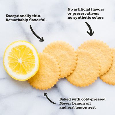 Deweys Bakery Meyer Lemon Moravian Cookie Thins Baked in Small Batches Real, Simple Ingredients Time-Honored Southern Bakery Recipe 9 oz Pack of 6