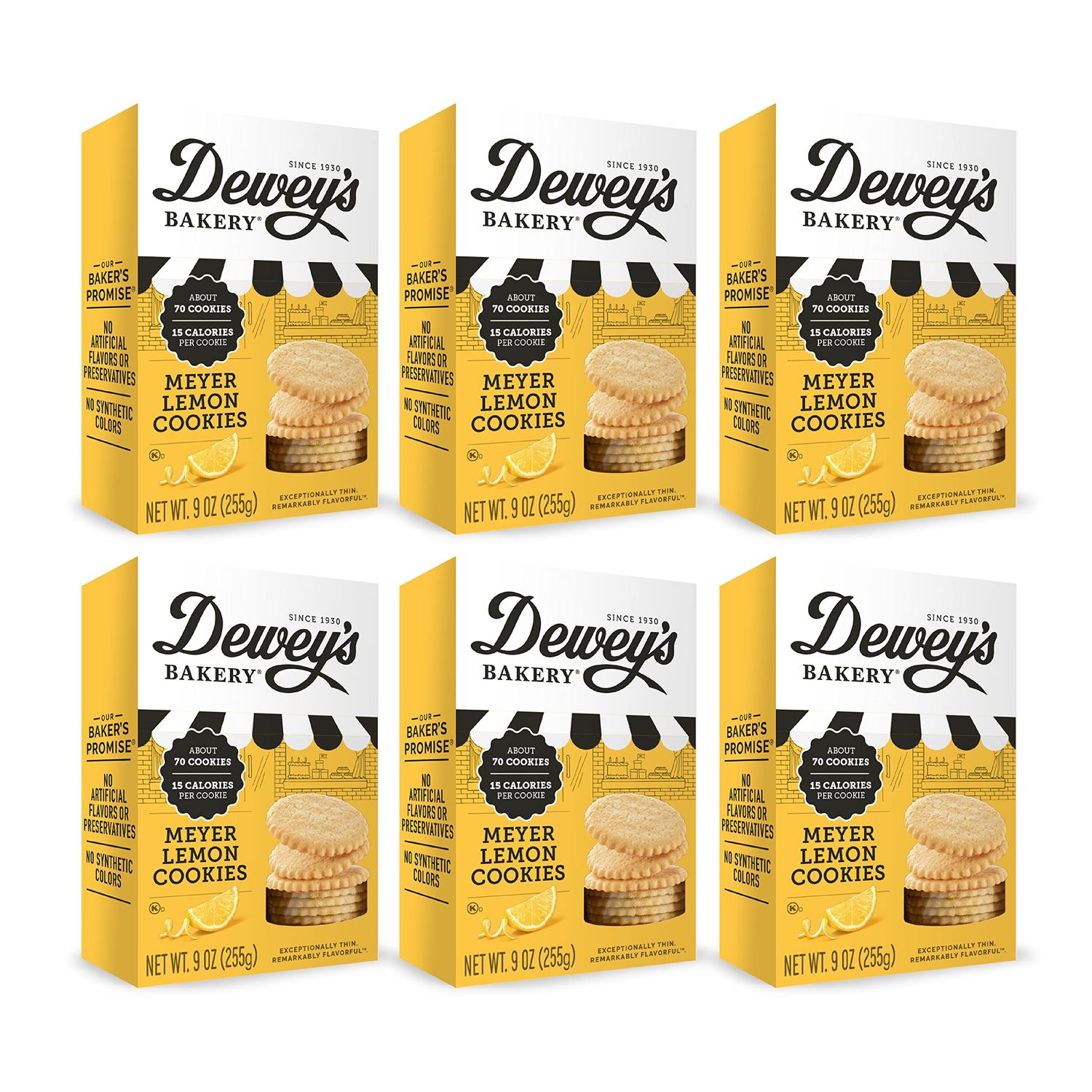 Deweys Bakery Meyer Lemon Moravian Cookie Thins Baked in Small Batches Real, Simple Ingredients Time-Honored Southern Bakery Recipe 9 oz Pack of 6