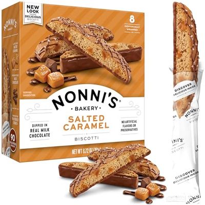 Nonni&#39;s Salted Caramel Biscotti Italian Cookies - Biscotti Individually Wrapped Cookies - Italian Biscotti Cookies wRich Milk Chocolate &amp; Sea Salt - Kosher - 6.72 oz