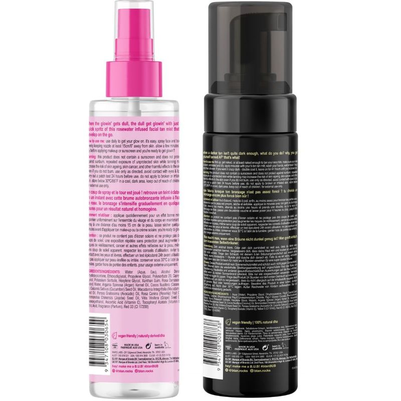 b.tan Dark Self Tan Foam &amp; Face Mist Kit b.tan Glow Bundle - Sunless Tanning Mousse, Bronzing Gradual Facial Body Spray, Mitt Applicator, 1 Hour Express, No Fake Tanner Smell, 6.7 Fl Oz