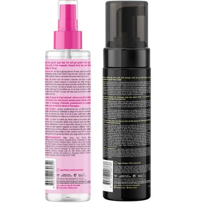 b.tan Dark Self Tan Foam &amp; Face Mist Kit b.tan Glow Bundle - Sunless Tanning Mousse, Bronzing Gradual Facial Body Spray, Mitt Applicator, 1 Hour Express, No Fake Tanner Smell, 6.7 Fl Oz