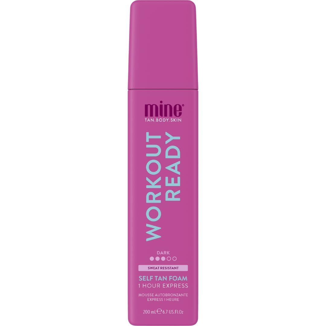 Minetan Workout Ready Self Tan Foam Tanning Treatments Collection - Super Dark Skin Finish, Sweat Proof, Transfer Free, 1 Hour Express Mousse, Face &amp; Body Fake Tanner, Ultra Deep Glow, 6.7 Fl Oz