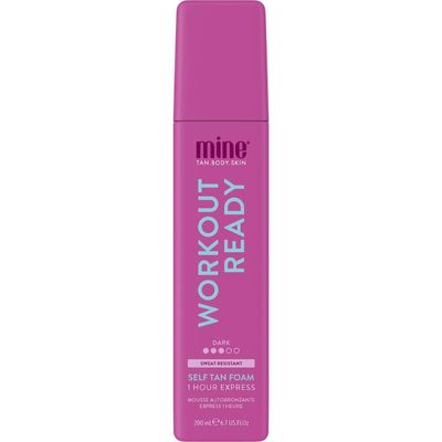 Minetan Workout Ready Self Tan Foam Tanning Treatments Collection - Super Dark Skin Finish, Sweat Proof, Transfer Free, 1 Hour Express Mousse, Face &amp; Body Fake Tanner, Ultra Deep Glow, 6.7 Fl Oz