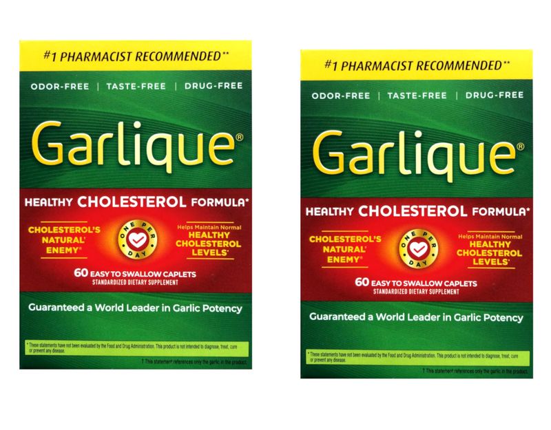 Garlique Healthy Cholesterol Formula with 5000 mcg of Allicin, 60 Enteric Coated Caplets Pack of 2