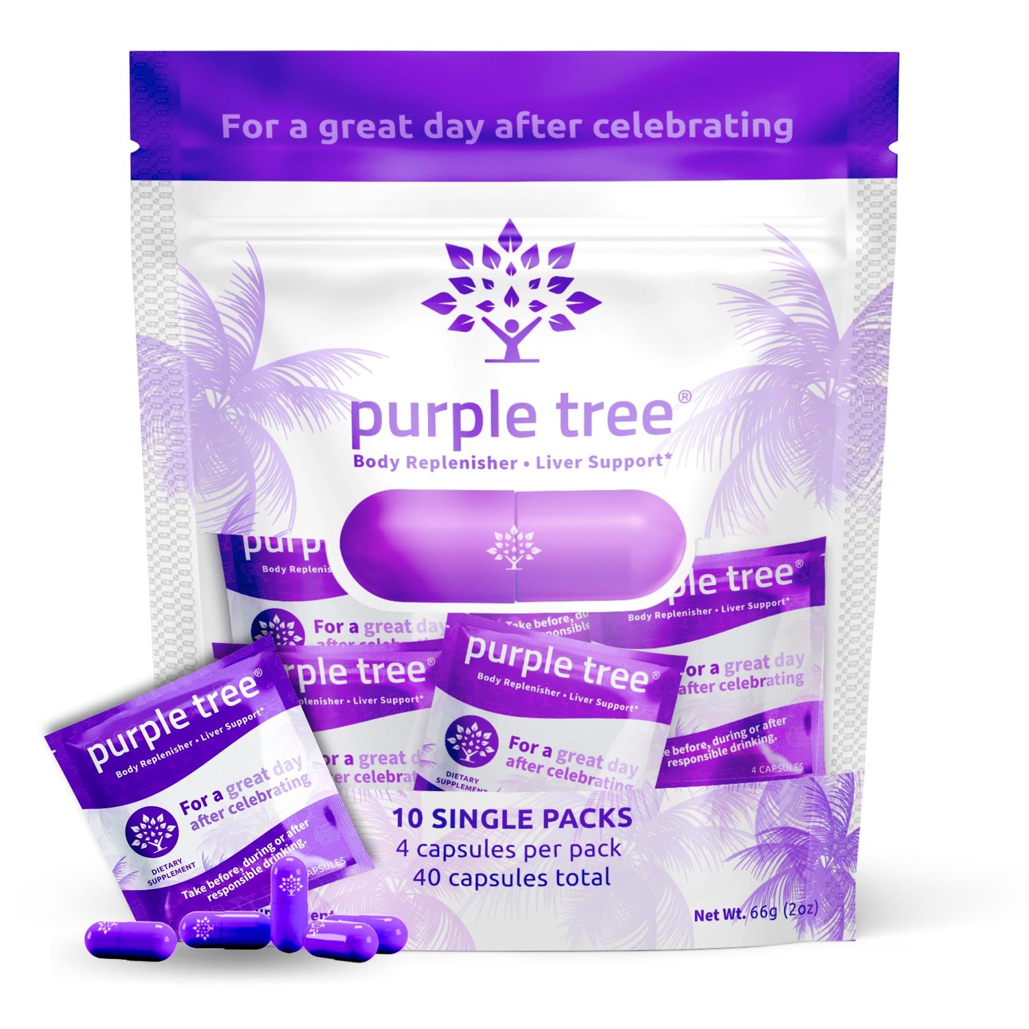 purple tree Post-Celebration Wellness Liver Support, Hydration &amp; Replenisher Dihydromyricetin DHM, Milk Thistle, Electrolytes, Vitamins Bachelorette &amp; Bachelor Party Kits, 10 Packs, 40 Pills