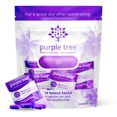 purple tree Post-Celebration Wellness Liver Support, Hydration &amp; Replenisher Dihydromyricetin DHM, Milk Thistle, Electrolytes, Vitamins Bachelorette &amp; Bachelor Party Kits, 10 Packs, 40 Pills