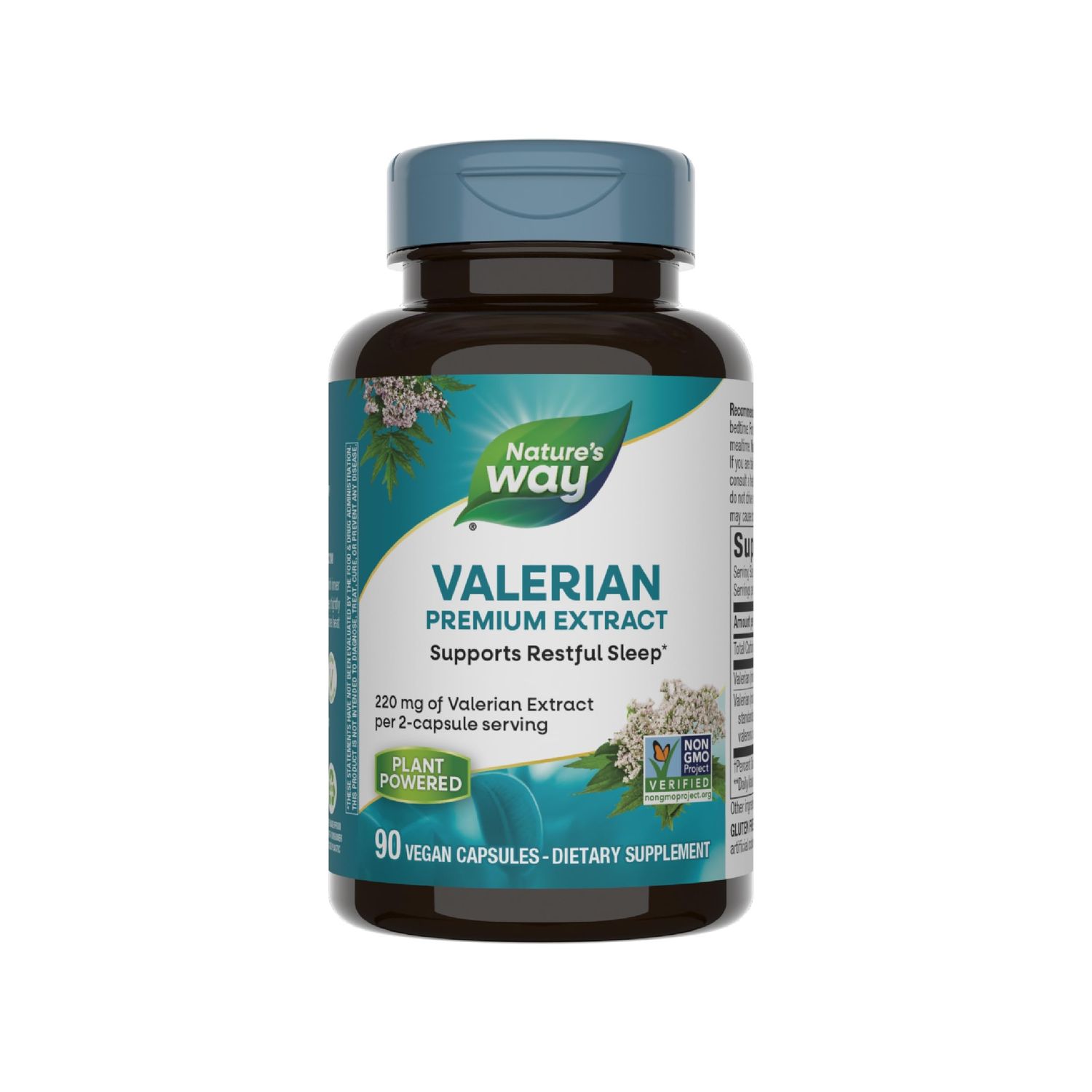 Nature&#39;s Way Valerian Premium Extract - 220 mg of valerian extract per 2-capsule Serving - Supports Restful Sleep - Non-GMO Project Verified - Herbal Supplements - Gluten Free - 90 Capsules