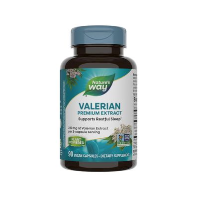Nature&#39;s Way Valerian Premium Extract - 220 mg of valerian extract per 2-capsule Serving - Supports Restful Sleep - Non-GMO Project Verified - Herbal Supplements - Gluten Free - 90 Capsules