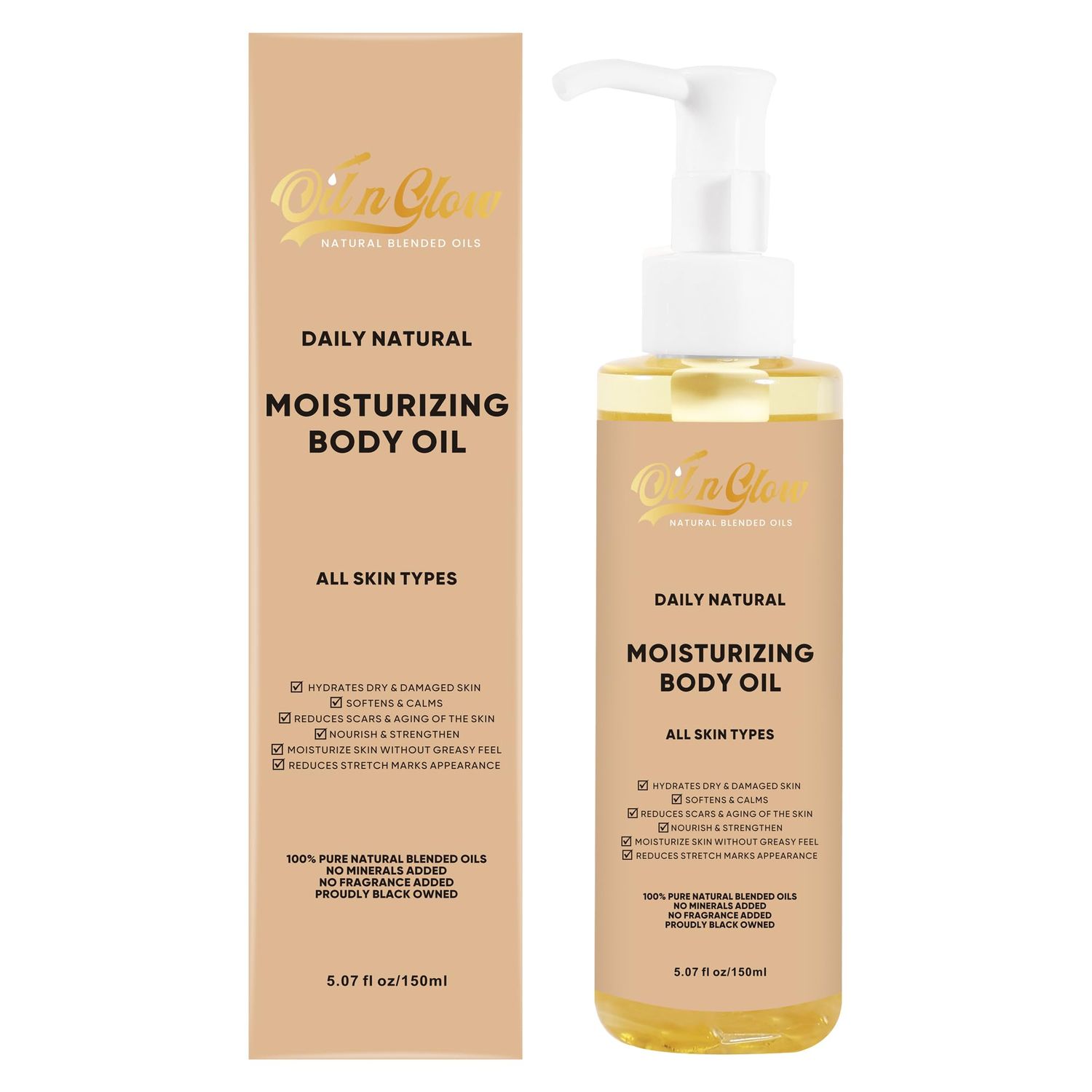 OilnGlow 100 Pure Natural Hydrating Body Oil After Shower With Vitamin E, Coconut, Jojoba, Olive, Almond, Non-Greasy Moisturizing Oil For Dry Skin For Women &amp; Men 5.07 fl oz150ml - Unscented