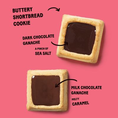 Michel et Augustin Cookies Gift Tin, Individually Wrapped Snacks, Dark Chocolate & Sea Salt and Milk Chocolate & Caramel Shortbread, Gift Basket, 40 French Butter Cookies