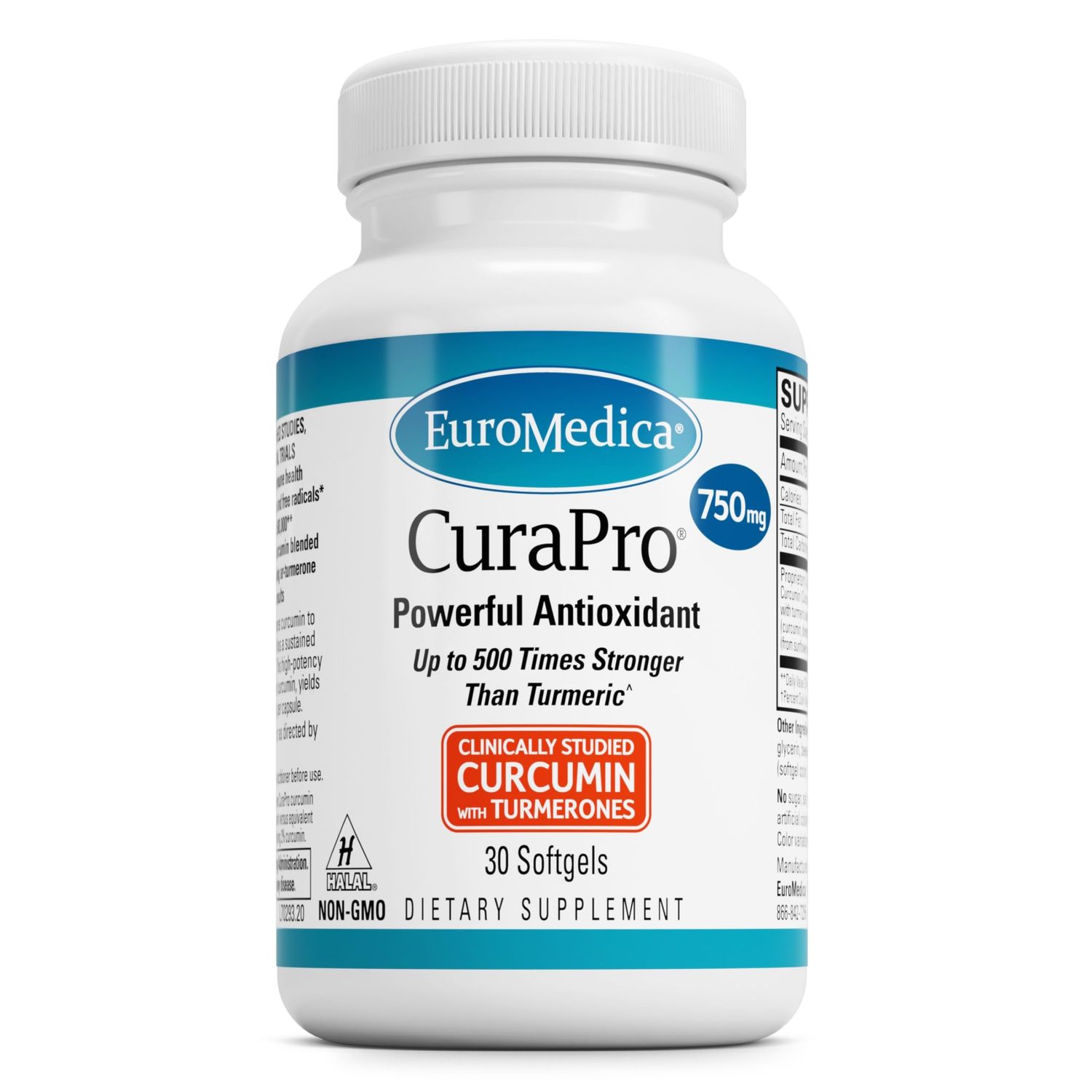 Euromedica CuraPro - Antioxidant Supplement for Brain &amp; Heart Health Support - Dietary Supplement with High-Potency Curcumin Complex - Kidney, Liver &amp; Immune Health Support - 30 Softgels