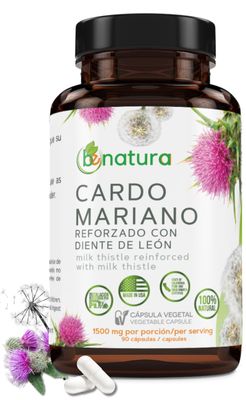 Cardo Mariano reforzado con diente Leon Milk Thistle Reinforced with Milk Thistle 90 Vegetable Capsule 1500 mg per Serving, Root Liver Health Support, Antioxidant Support, 100 Natural, Made in USA