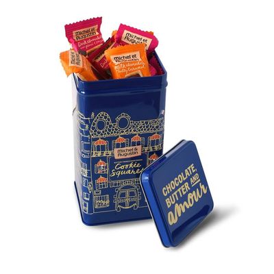 Michel et Augustin Cookies Gift Tin, Individually Wrapped Snacks, Dark Chocolate &amp; Sea Salt and Milk Chocolate &amp; Caramel Shortbread, Gift Basket, 40 French Butter Cookies