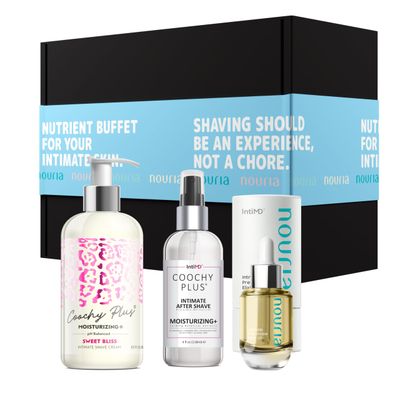 Coochy Plus HydroLock MOISTURIZING 3-Steps Kit Intimate Shave Gift Set: NOURIA Pre-Shave Elixir Oil Coochy Plus Shave Cream Sweet Bliss Coochy Plus After Shave Protection Mist