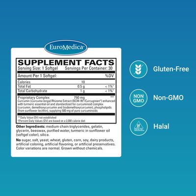 Euromedica CuraPro - Antioxidant Supplement for Brain &amp; Heart Health Support - Dietary Supplement with High-Potency Curcumin Complex - Kidney, Liver &amp; Immune Health Support - 30 Softgels