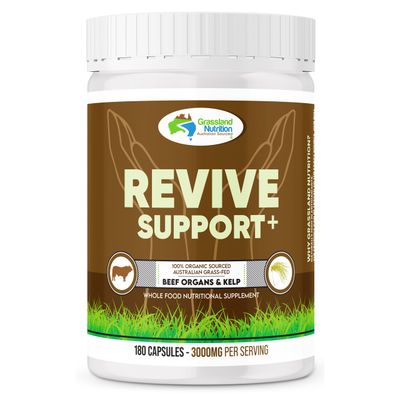 GRASSLAND NUTRITION 100 Organic Australian: Revive Support Beef Organ Blend - Natural B12, Iodine, Iron &amp; Vitamin A 180 Capsules