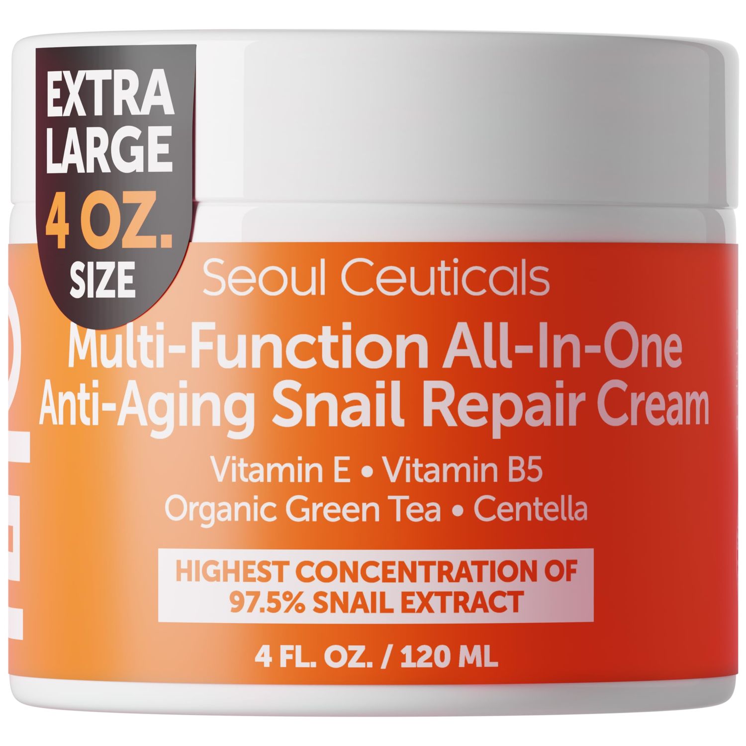 SeoulCeuticals Large 4oz 97.5 Snail Mucin Moisturizer Cream Korean Skin Care - K Beauty Skincare Day &amp; Night Snail Repair Cream Filtrate Cruelty Free