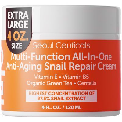 SeoulCeuticals Large 4oz 97.5 Snail Mucin Moisturizer Cream Korean Skin Care - K Beauty Skincare Day &amp; Night Snail Repair Cream Filtrate Cruelty Free