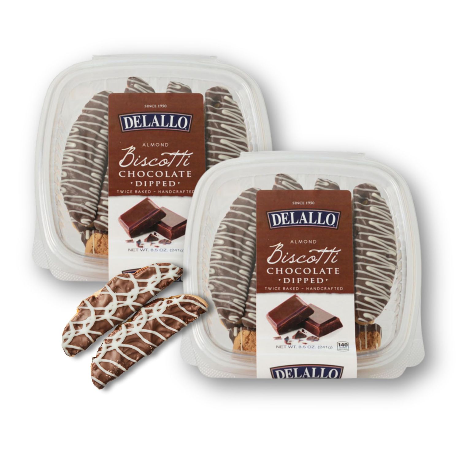 DeLallo Chocolate Dipped Biscotti Cookies, Twice-Baked Authentic Italian Recipe, All Natural Tuscany Biscuits Dipped in Velvety Dark Chocolate and Drizzled with White Chocolate, 8.5 oz Container, Pack