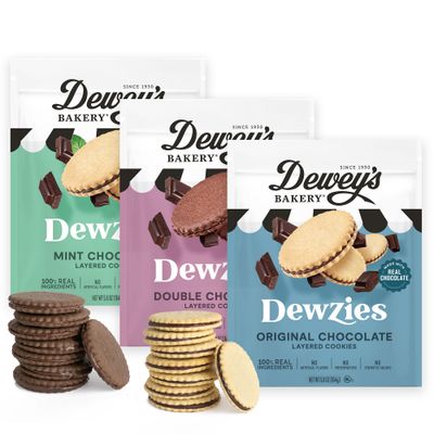 Dewzies Chocolate Layered Cookies Variety Original Chocolate, Mint Chocolate, Double Chocolate Bakery Fresh with Real Simple Ingredients No Artificial Flavors or Synthetic Colors Pack of 3