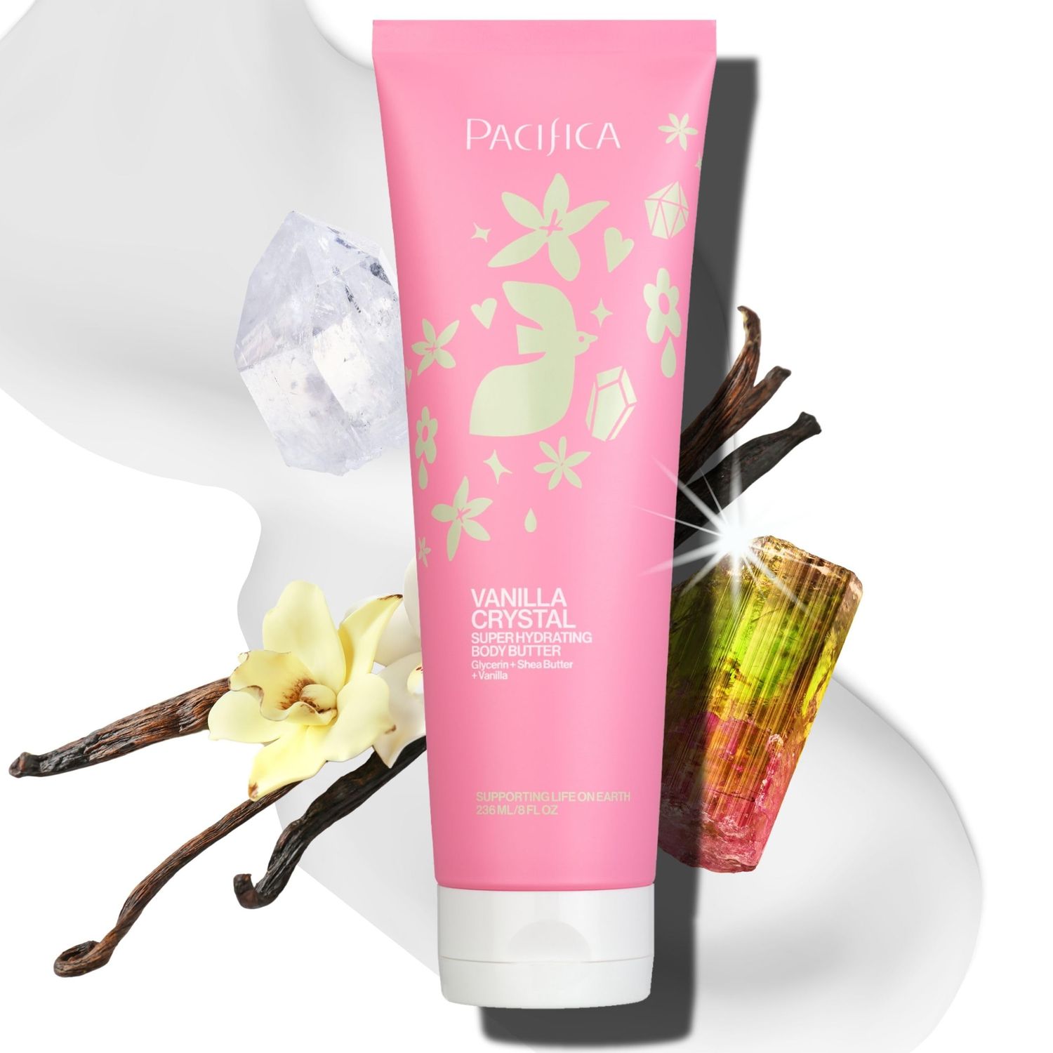 Pacifica Vanilla Crystal Body Butter Lotion - Super Hydrating Moisturizer for Dry Skin, Rich Shea Butter &amp; Vitamin E Formula, Vegan, Cruelty-Free, Clean Beauty, Vanilla Scent, 6 oz