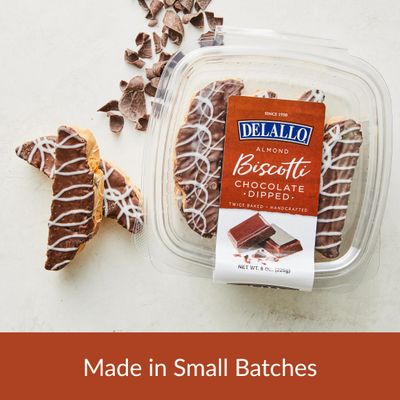 DeLallo Chocolate Dipped Biscotti Cookies, Twice-Baked Authentic Italian Recipe, All Natural Tuscany Biscuits Dipped in Velvety Dark Chocolate and Drizzled with White Chocolate, 8.5 oz Container, Pack