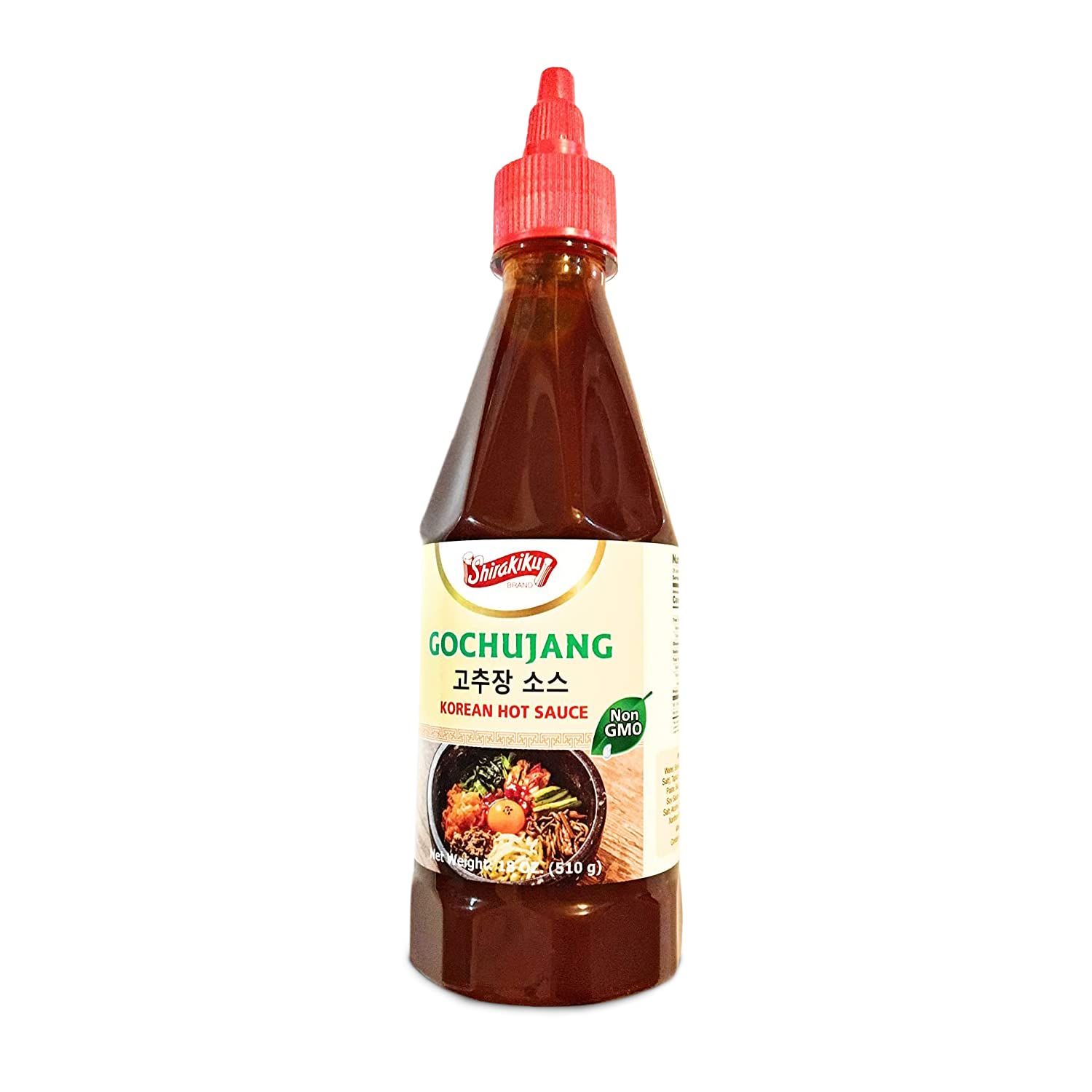 Shirakiku Gochujang Hot Sauce Korean Non-GMO With Soybean, Tapioca Syrup Base and Salt Perfect for Authentic Asian Cuisine Convenient Squeezable Bottle with Twist Cap 18 oz