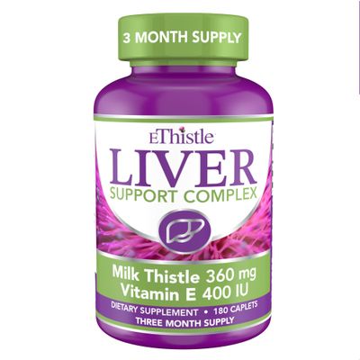 EThistle Liver Wellness Dietary Supplement, Milk Thistle &amp; Vitamin E Liver Health Formula, Caplets 180 Count