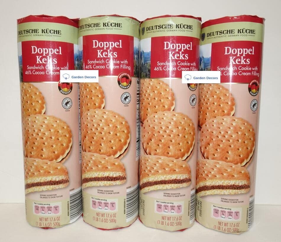 Deutsche Kuche Authentic German Food Doppel Keks Sandwich Cookie with 46 Cocoa Cream Filling 17.6oz 500g Four Rolls