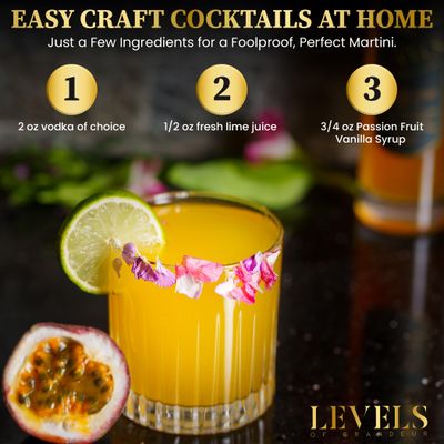 Levels of Grandeur Passion Fruit Vanilla Syrup for Coffee -Passion Fruit & Madagascar Vanilla Bean -All-Natural & Gluten-Free -Perfect for Cocktails Mix, Mocktails, Coffee, Tea & Desserts - 12.7 fl oz
