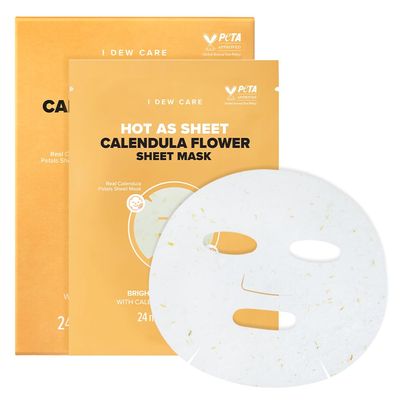 I DEW CARE Real Herb Calendula Sheet Face Mask - Hot As Sheet Korean Face Masks Skincare, Moisturizing and Calming for Dry Skin with Calendula Flower Extract, 2 Niacinamide, 10EA