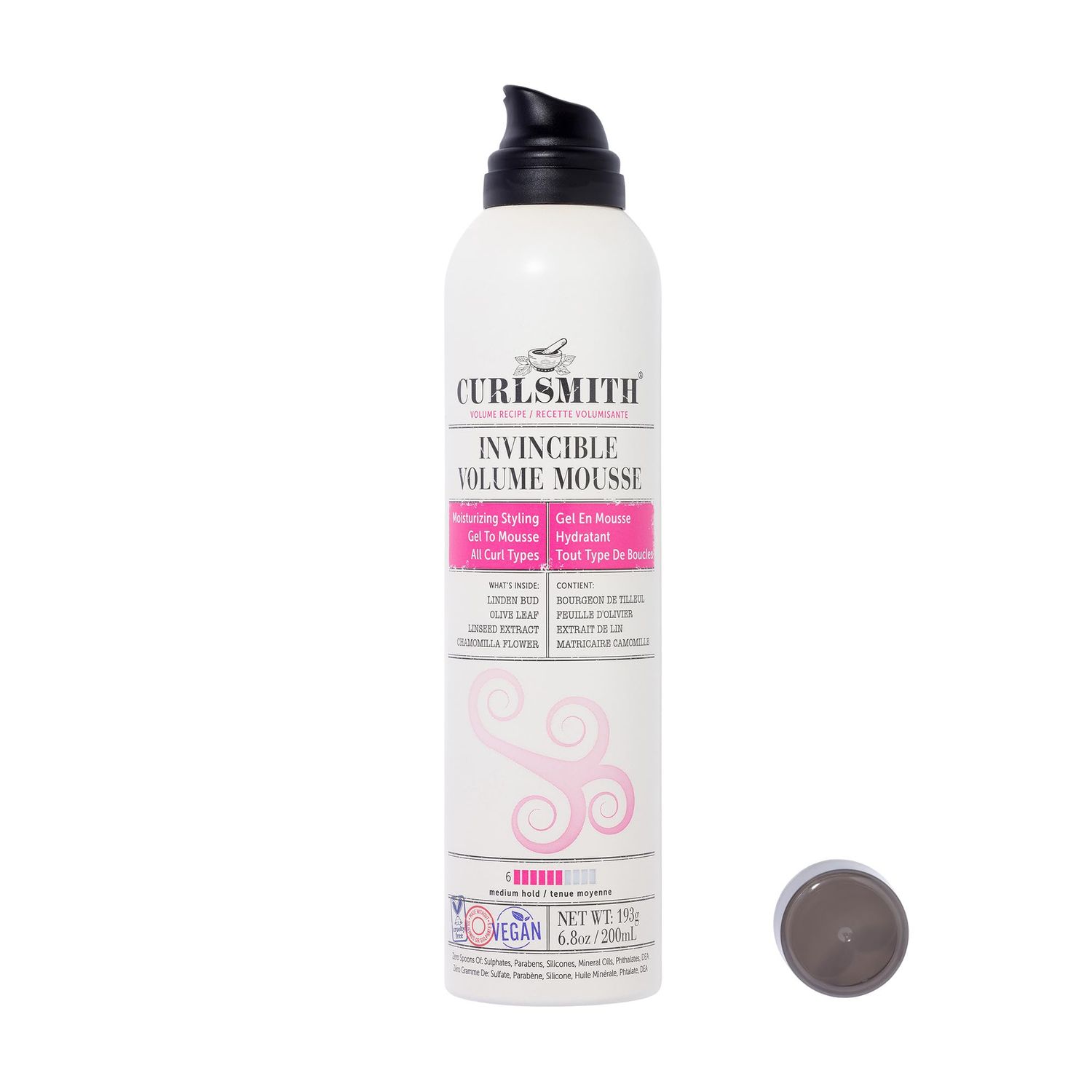 CURLSMITH - Invincible Volume Hair Mousse, Instant Volume, Alcohol Free, Non-Sticky, for Wavy, Curly or Coily Hair, Vegan 200ml6.8fl oz