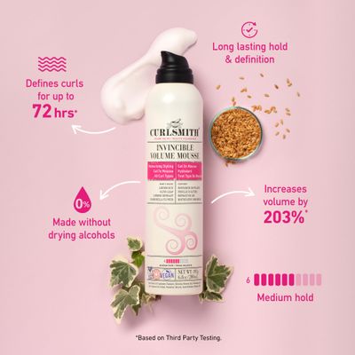 CURLSMITH - Invincible Volume Hair Mousse, Instant Volume, Alcohol Free, Non-Sticky, for Wavy, Curly or Coily Hair, Vegan 200ml6.8fl oz