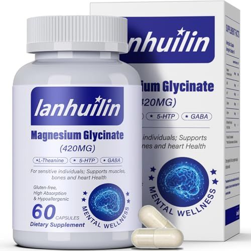 6-in-1 Magnesium Complex, 420mg Pure Magnesium Glycinate, Magnesium Supplement with GABA, 5-HTP, L-Theanine, L-Tyrosine, Vegetarian &amp; High Absorption, 60 Capsules