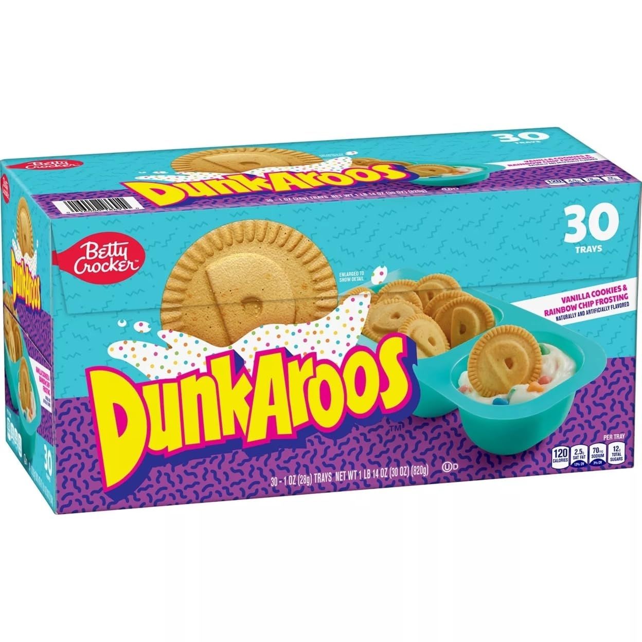 Dunkaroos Vanilla Cookies and Vanilla Frosting with Rainbow Sprinkles by Betty Crocker 30 count 2 lb box