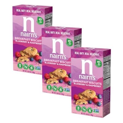 Nairn&#39;s Gluten-Free Blueberry and Raspberry Breakfast Biscuits - Healthy, Tasty, High Fiber, Non-GMO, No Artificial Colors, Flavors, or Preservatives, Safe for Celiacs, 5.64oz Pack of 3