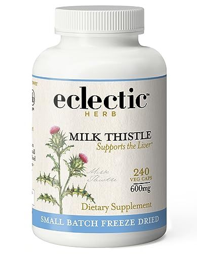 Eclectic Herb - Premium Freeze Dried Milk Thistle Capsules Dietary Supplement Liver Support, Detox, Cleanse Maintain Natural, Non-GMO, Vegan 240 CT 600 mg