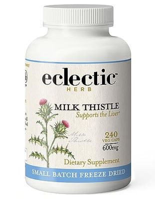 Eclectic Herb - Premium Freeze Dried Milk Thistle Capsules Dietary Supplement Liver Support, Detox, Cleanse Maintain Natural, Non-GMO, Vegan 240 CT 600 mg