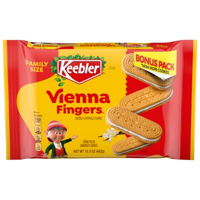 Keebler Vienna Fingers, Sandwich Cookies with Creme Filling, Family Size 16.3 oz